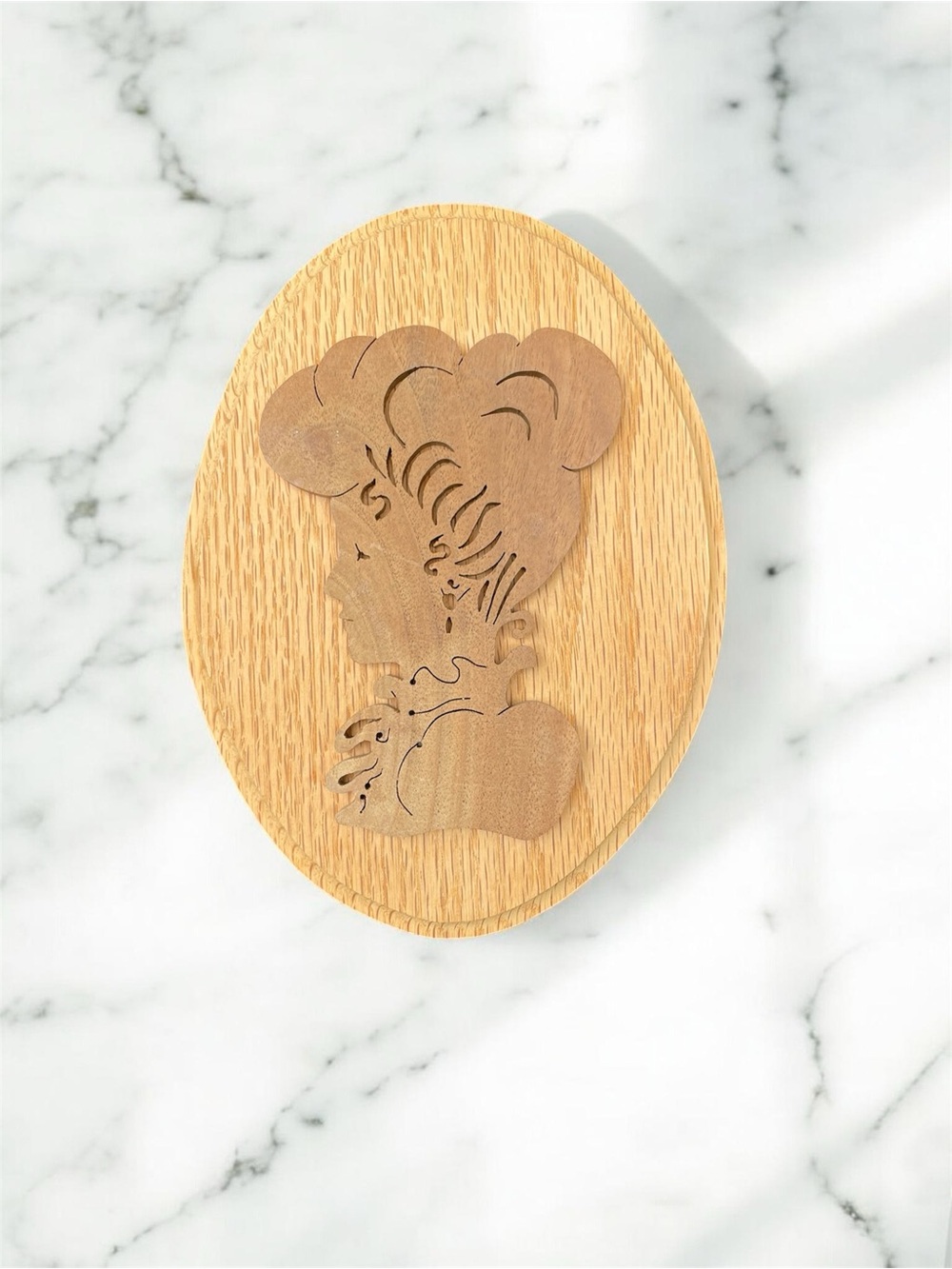 Hand-Carved Wooden Woman Profile Plaque 7.5” Rustic Boho Decor